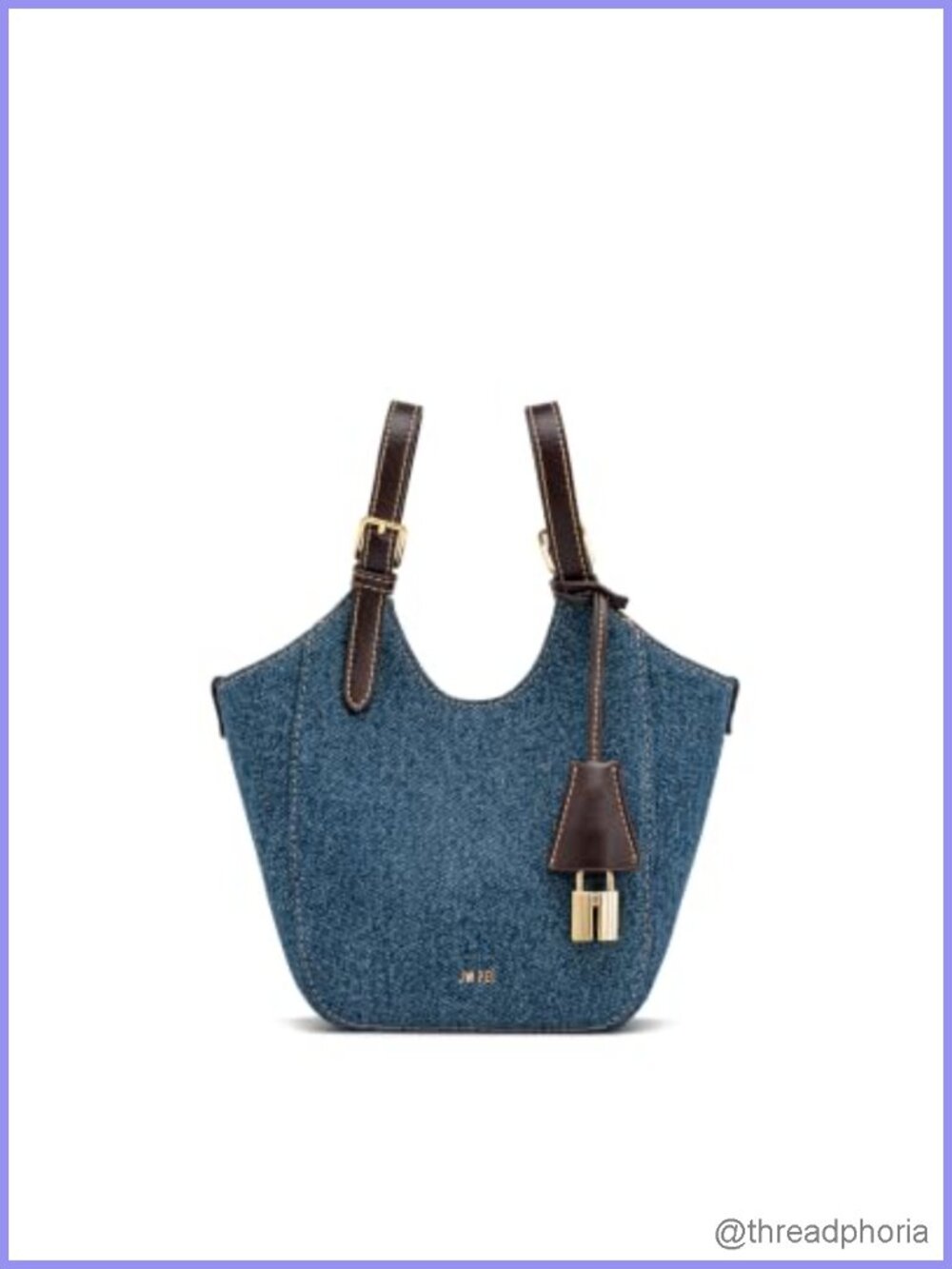 Washed Denim Padlock Tote Bag Vegan Leather Lined Crossbody Handbag